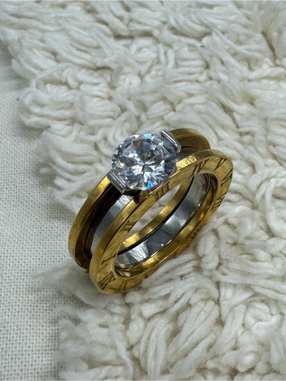 14K Gold Plated & Silver 316L Steel CZ Stackable Ring Set